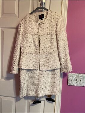 JM Studio by John Meyer Ivory Tweed Jacket with Silver Accents